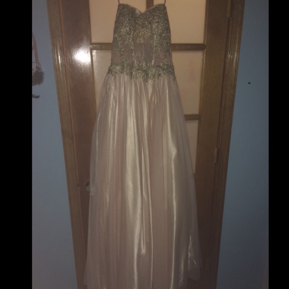 Pink blush prom dress corset strapless top